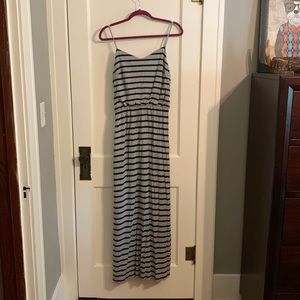 Gap gray and blue striped maxi dress.